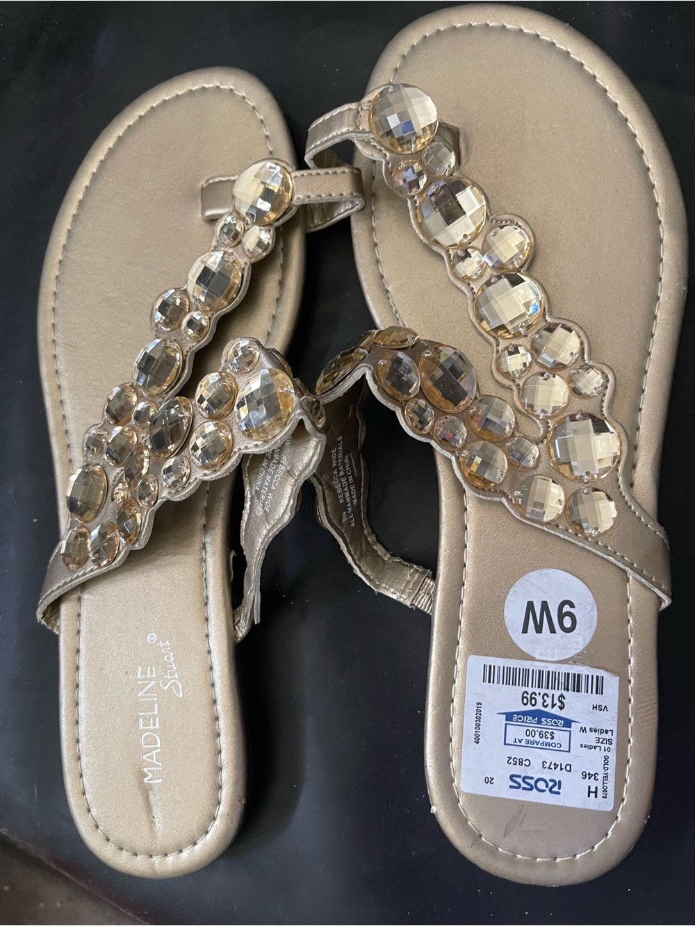 Madeline Gold Jeweled T-Strap Sandals